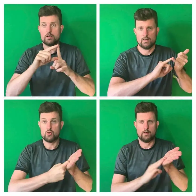 Four pictures of a man in sign languages
